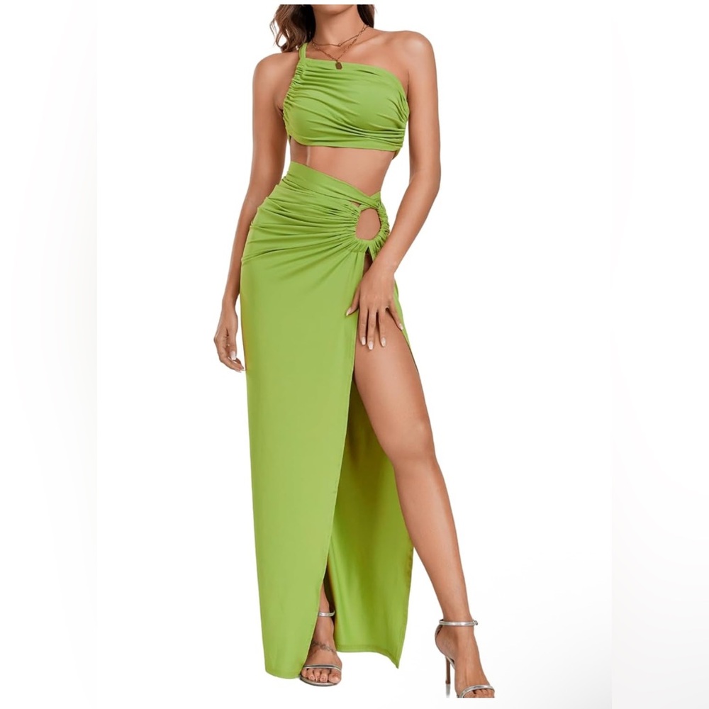 Elegant Two Piece Strapless Olive Dress